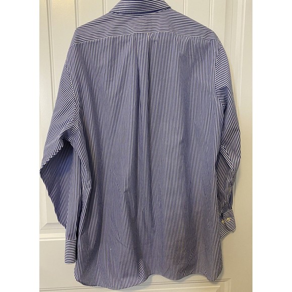 Ralph Lauren Shirt Mens 17.5 Blue White Stripe Pony Logo Button Up Preppy Career - Picture 2 of 10